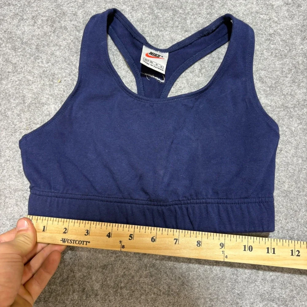 Vintage Nike Sports Bra Navy Blue Racerback Swoosh Logo W Medium Made in Taiwan
